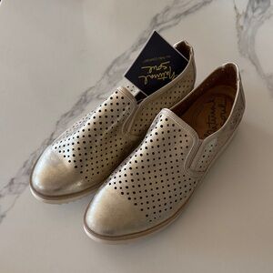Natural Soul Gold Perforated Slip-On Shoes